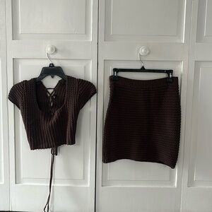 Brown crocheted, top and skirt set